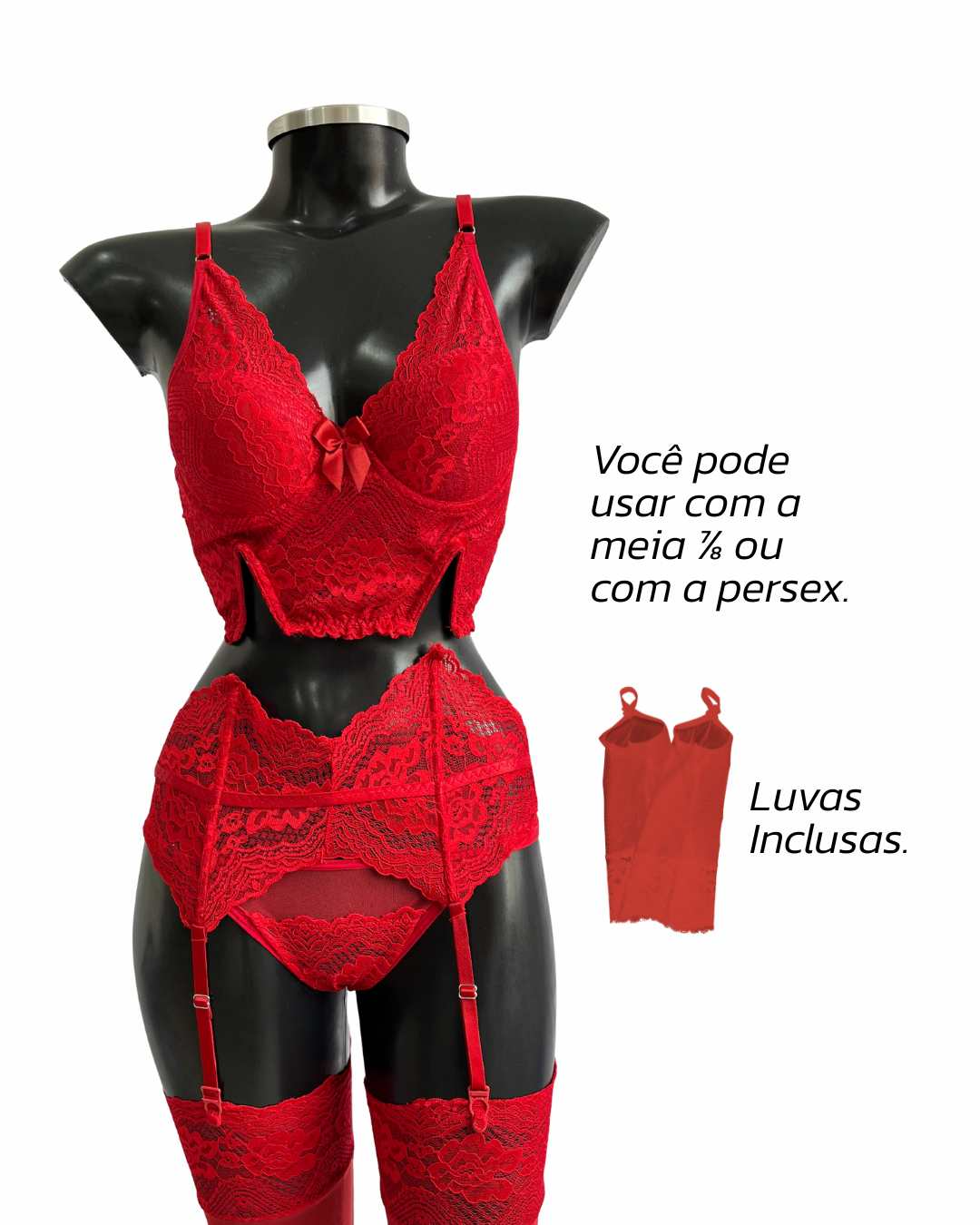 Lingerie Completa Conjunto Bojo Cropped Scarlett Cinta Liga